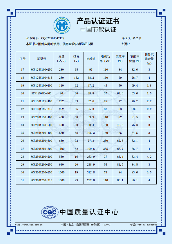 KCP系列节能产品认证证书（中文版）